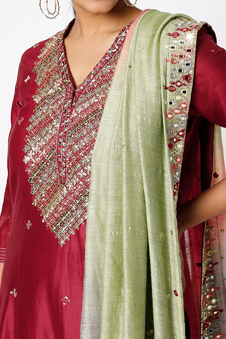 Maroon Crushed Cotton Mulmul Wedding Sharara Set by LOKA By Veerali Raveshia at Pernia's Pop Up Shop