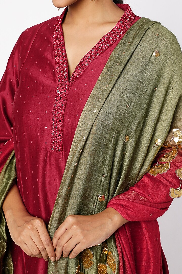Maroon Chanderi Silk & Tussar Silk Wedding Sharara Set by LOKA By Veerali Raveshia at Pernia's Pop Up Shop