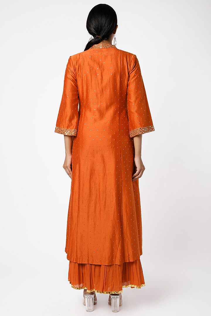 Bright Orange Embroidered A-Line Kurta Set by LOKA By Veerali Raveshia at Pernia's Pop Up Shop