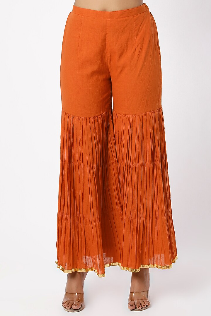 Bright Orange Embroidered A-Line Kurta Set by LOKA By Veerali Raveshia at Pernia's Pop Up Shop