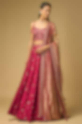 Ruby Red Dupion Silk Hand Embroidered Wedding Lehenga set by LOKA By Veerali Raveshia at Pernia's Pop Up Shop