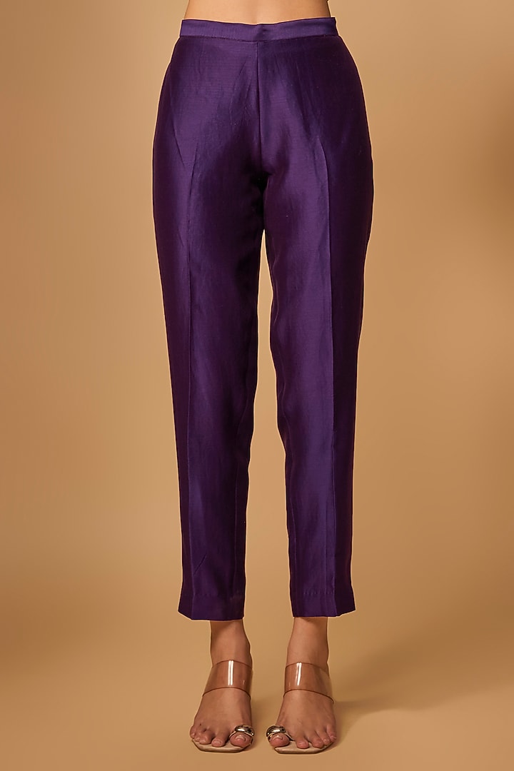 Purple Chanderi Silk Bead Hand Embroidered Kurta Set by LOKA By Veerali Raveshia at Pernia's Pop Up Shop