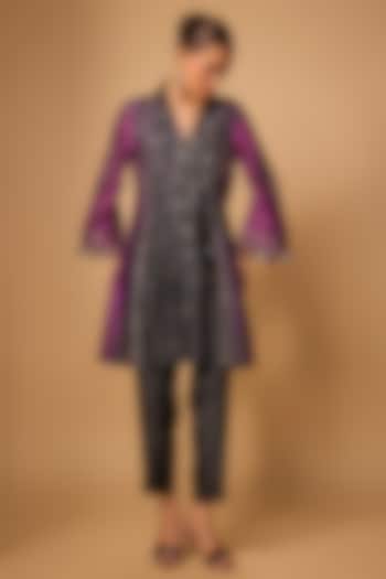 Purple Ombre Chanderi Silk Bead Hand Embroidered Kurta Set by LOKA By Veerali Raveshia at Pernia's Pop Up Shop