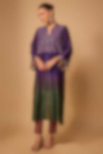 Purple & Green Chanderi Silk Cutdana Hand Embroidered Kurta Set by LOKA By Veerali Raveshia at Pernia's Pop Up Shop