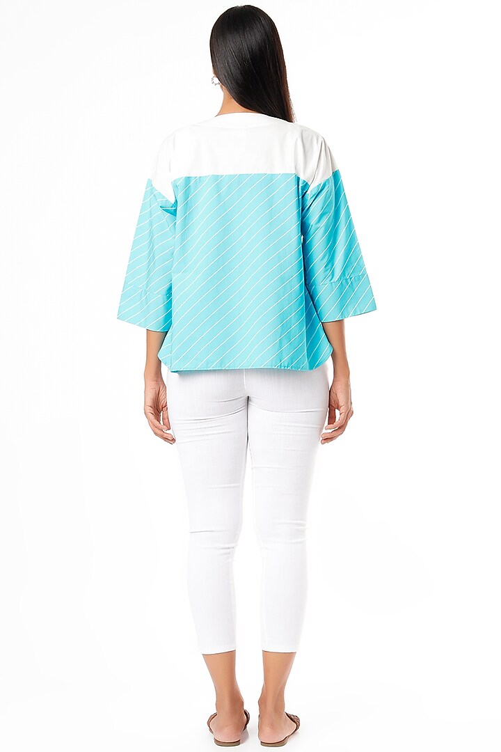 White Striped Drop-Shoulder Shirt by Lovebirds at Pernia's Pop Up Shop