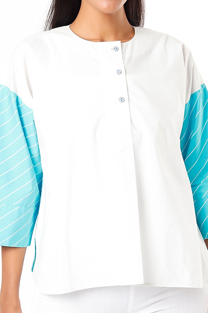 White Striped Drop-Shoulder Shirt by Lovebirds at Pernia's Pop Up Shop
