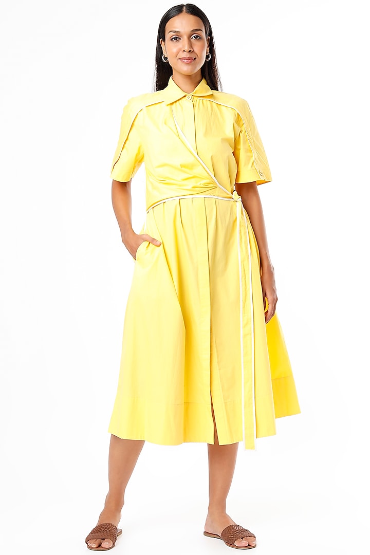 Bright Yellow Cotton Dress Design by Lovebirds at Pernia's Pop Up Shop 2023