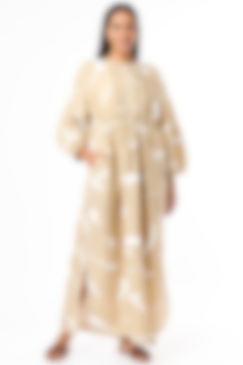 Beige Printed Vacation Dress by Lovebirds at Pernia's Pop Up Shop