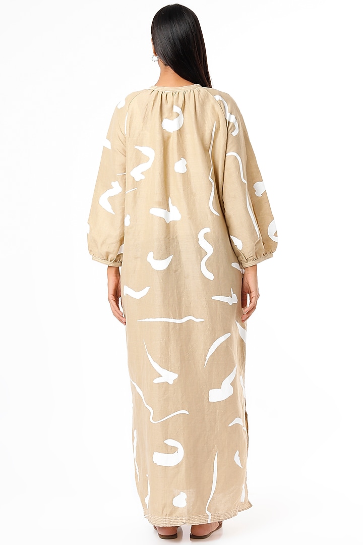 Beige Printed Vacation Dress by Lovebirds at Pernia's Pop Up Shop