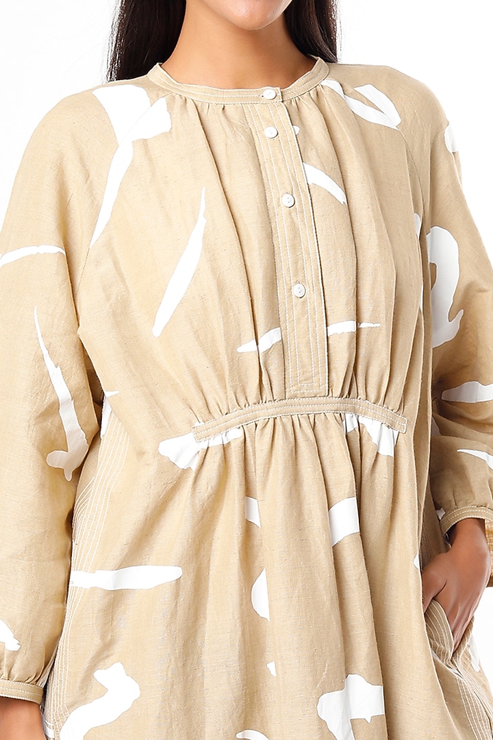 Beige Printed Vacation Dress by Lovebirds at Pernia's Pop Up Shop