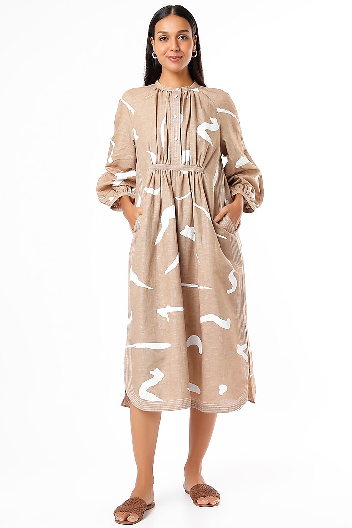 Beige Vacation Dress In Print by Lovebirds at Pernia's Pop Up Shop