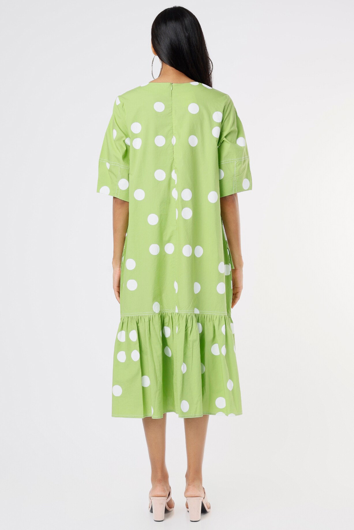 Light Green Polka Dot Midi Dress by Lovebirds at Pernia's Pop Up Shop 2026