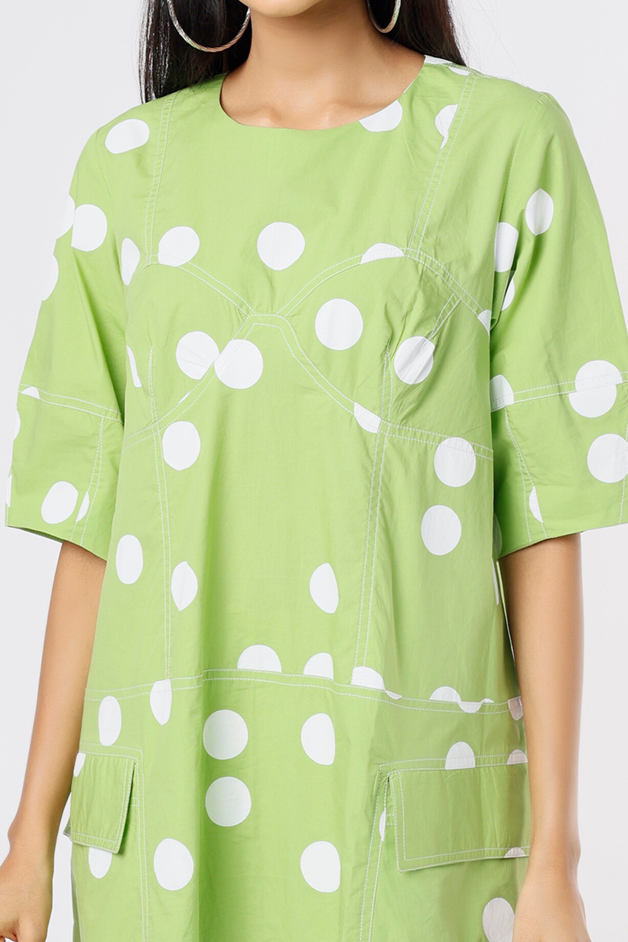 slim fit dress slacks Green Dress with Polka Dots – LaliSimone