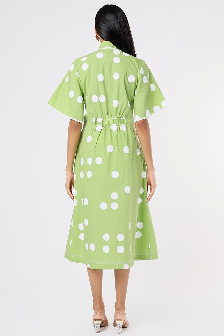 Light Green Cotton Pleated Midi Vacation Dress by Lovebirds at Pernia's Pop Up Shop