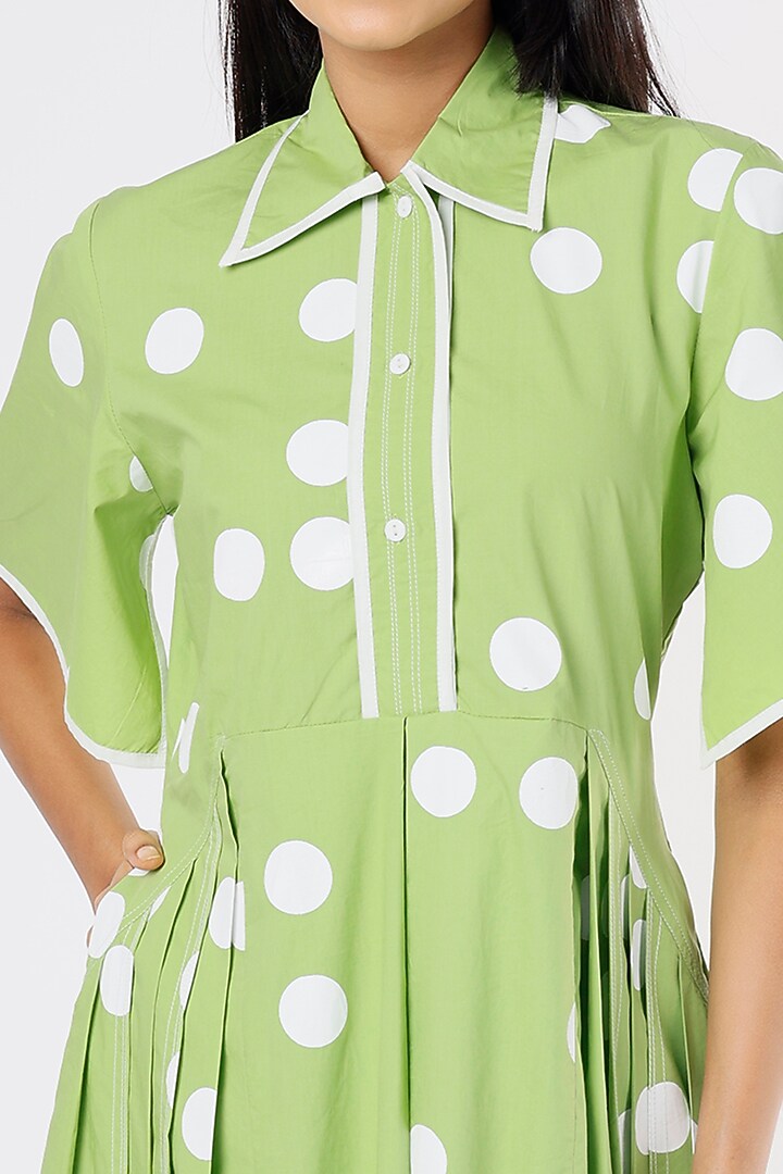 Light Green Cotton Pleated Midi Vacation Dress by Lovebirds at Pernia's Pop Up Shop