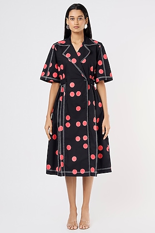 Black Cotton Printed Midi Dress by Lovebirds