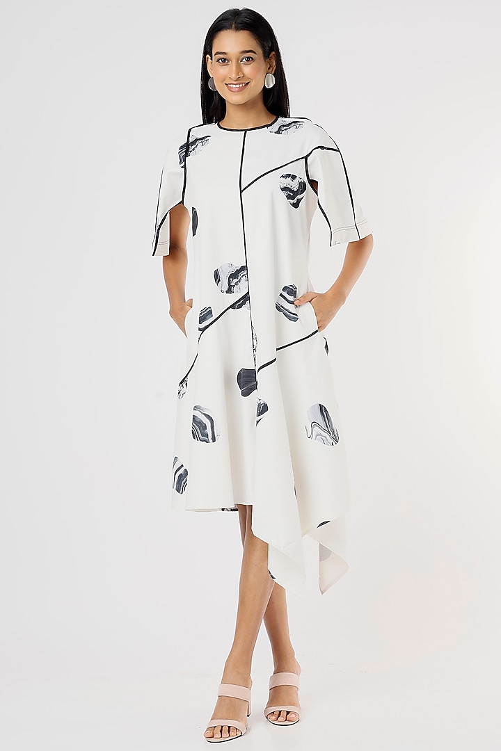 White Printed Asymmetrical Dress by Lovebirds
