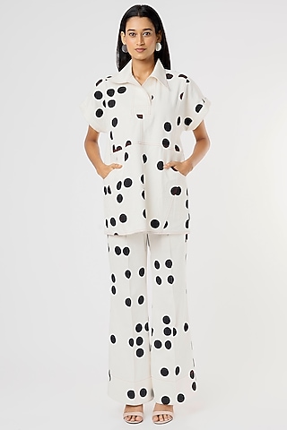 White & Black Printed Pants by Lovebirds