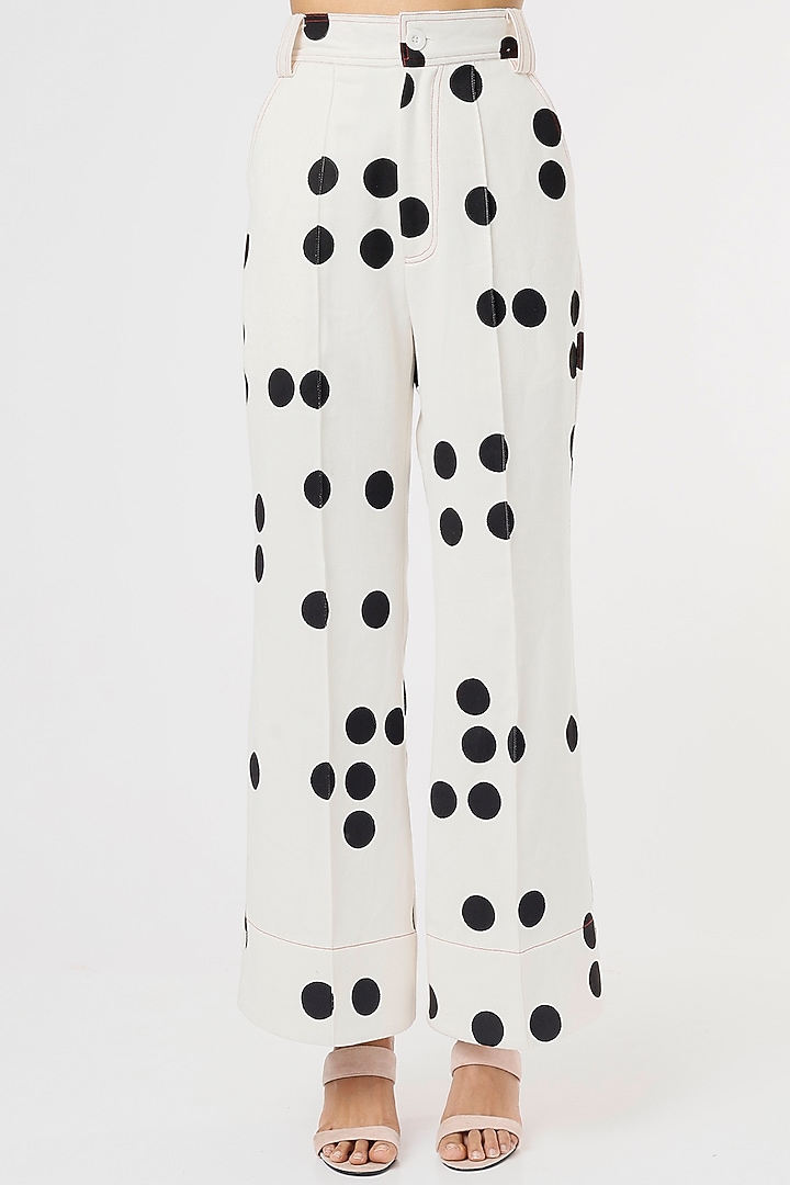 White & Black Printed Pants by Lovebirds at Pernia's Pop Up Shop