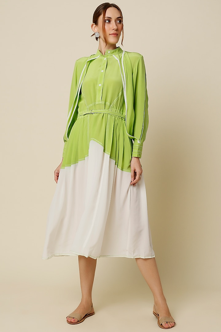 Lime Color Blocked Shirt Dress by Lovebirds