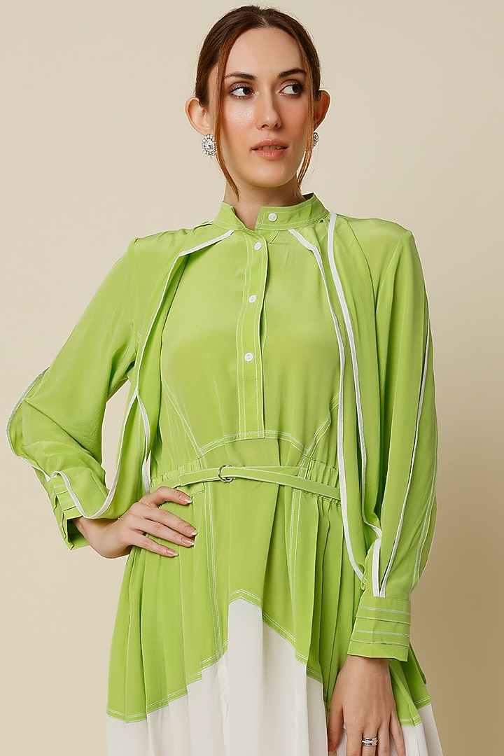 Lime Color Blocked Vacation Shirt Dress by Lovebirds at Pernia's Pop Up Shop