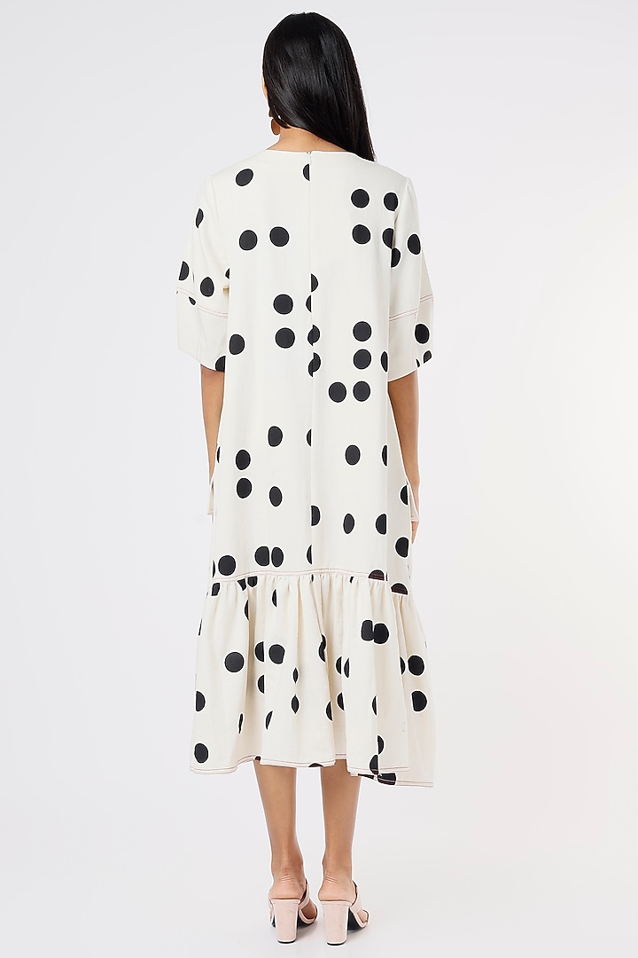 White Denim Polka Dot Printed Vacation Dress by Lovebirds at Pernia's Pop Up Shop