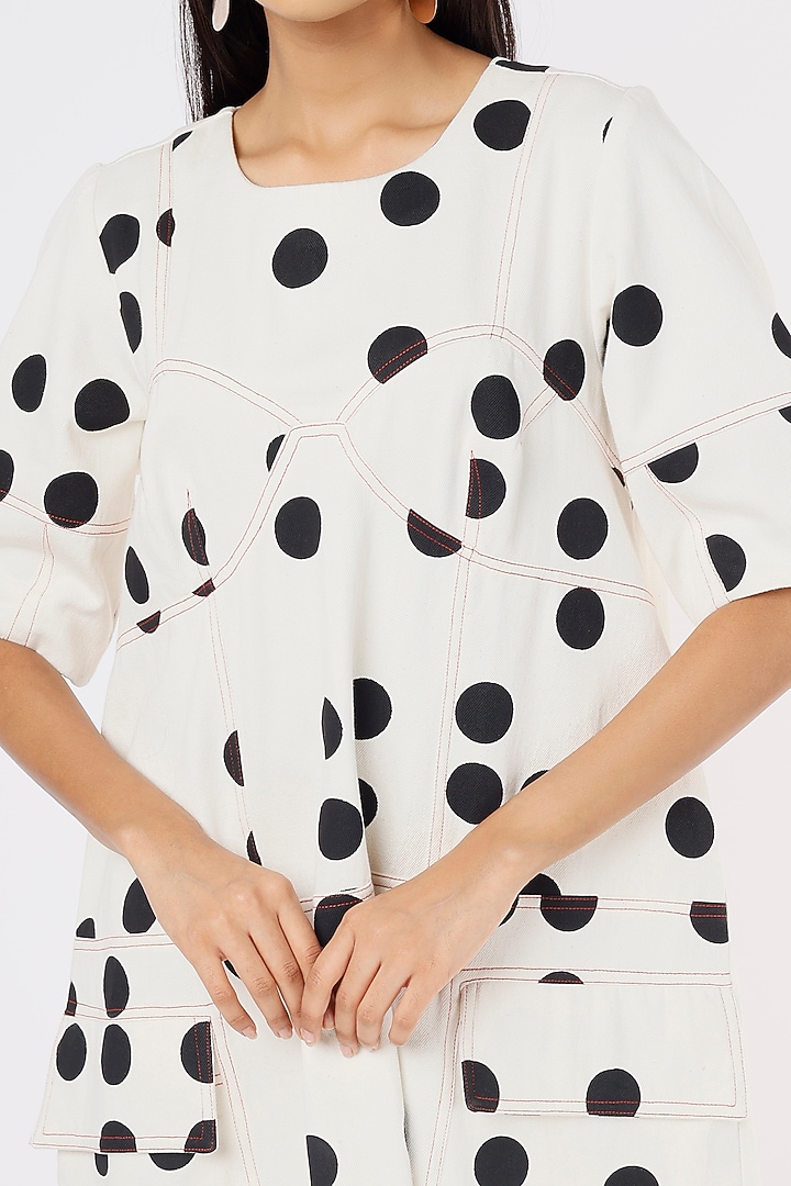 White Denim Polka Dot Printed Vacation Dress by Lovebirds at Pernia's Pop Up Shop