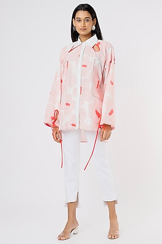 Peach Cotton Printed Shirt by Lovebirds