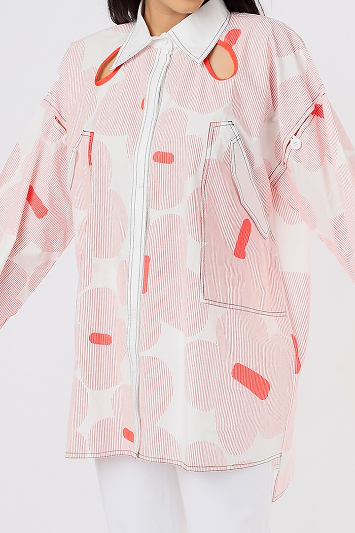 Peach Cotton Printed Shirt by Lovebirds at Pernia's Pop Up Shop