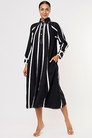 Black Flared Shirt Dress by Lovebirds