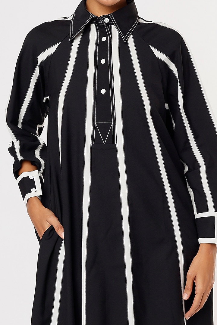 Black Flared Vacation Shirt Dress by Lovebirds at Pernia's Pop Up Shop