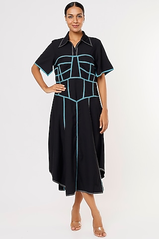 Black Suiting Shirt Dress by Lovebirds