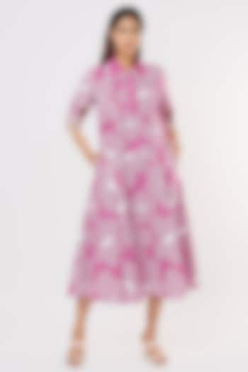 Pink Floral Screen Printed Vacation Dress by Lovebirds at Pernia's Pop Up Shop