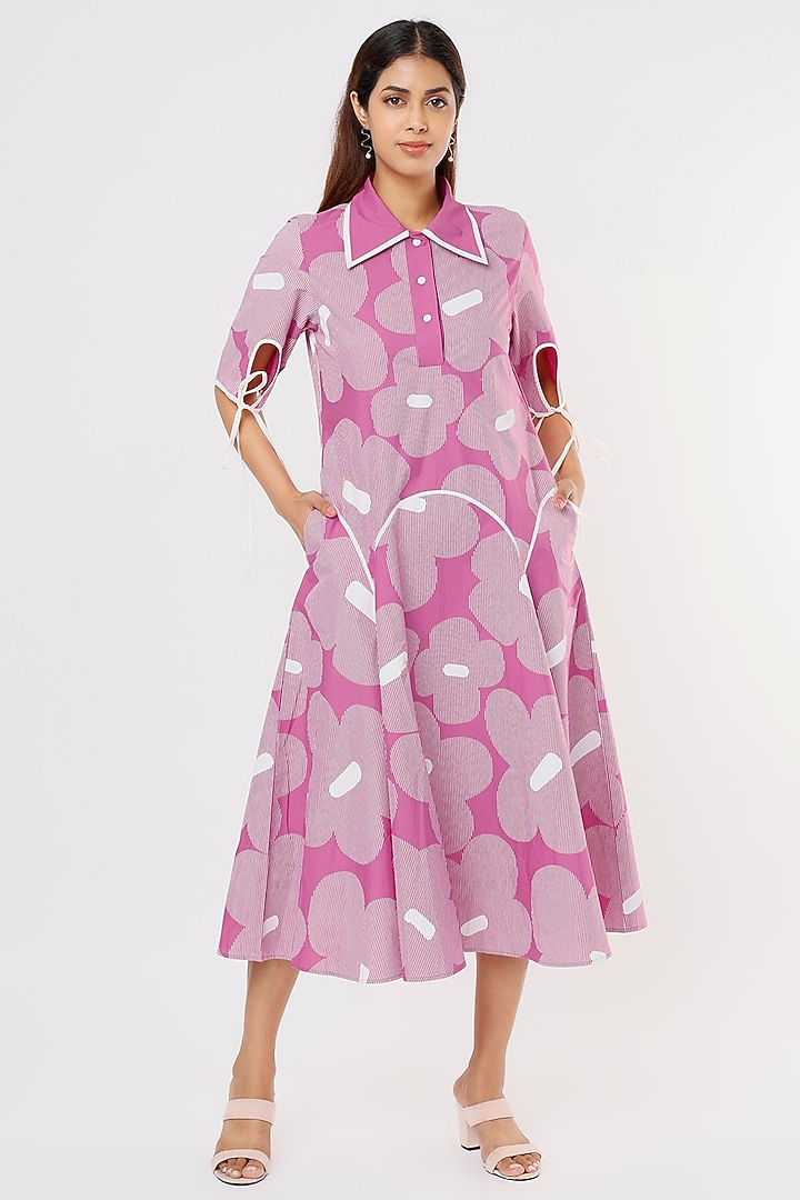 Pink Floral Screen Printed Vacation Dress by Lovebirds at Pernia's Pop Up Shop