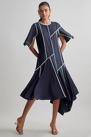 Navy Blue Terry Rayon Dress by Lovebirds