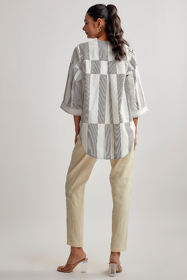 Ivory & Black Cotton Striped Shirt by Lovebirds at Pernia's Pop Up Shop
