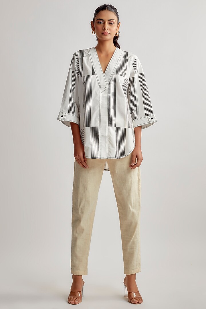 Ivory & Black Cotton Striped Shirt by Lovebirds at Pernia's Pop Up Shop
