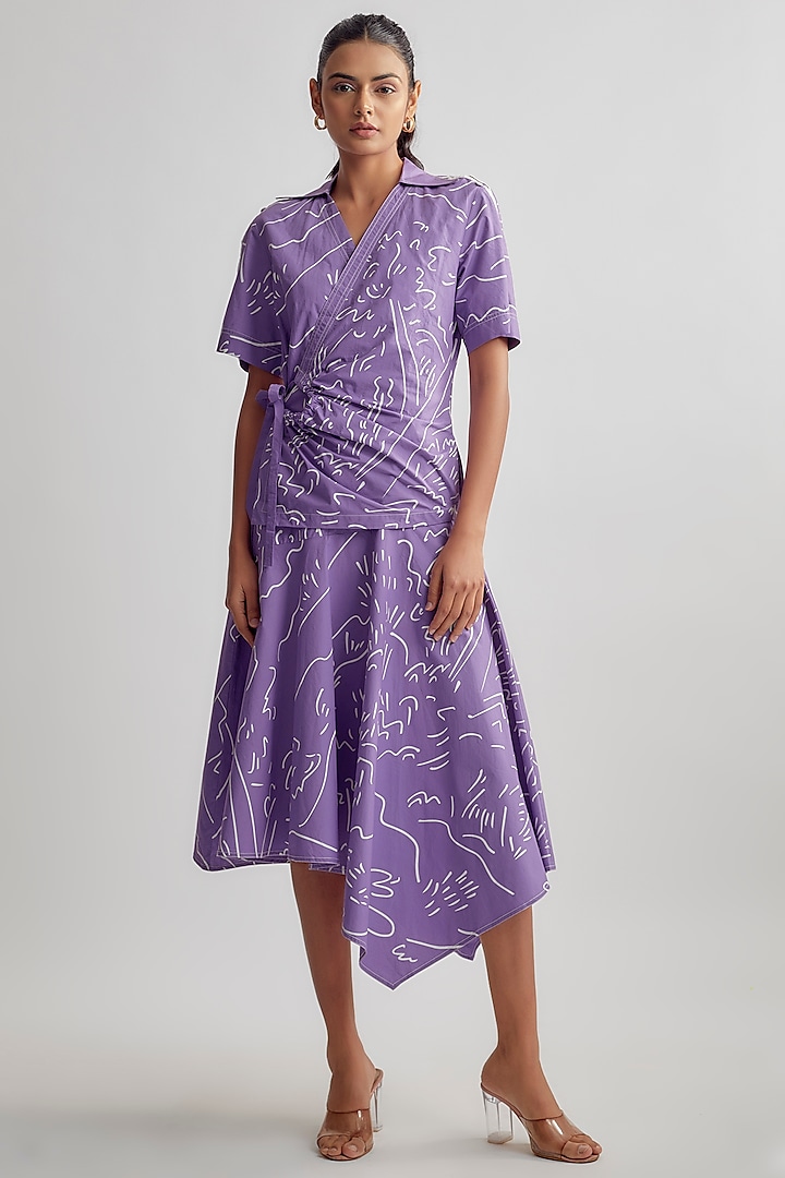 Lavender & Ivory Cotton Asymmetrical Dress by Lovebirds