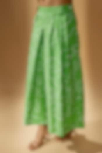 Green Cotton Pleated Trousers by Lovebirds