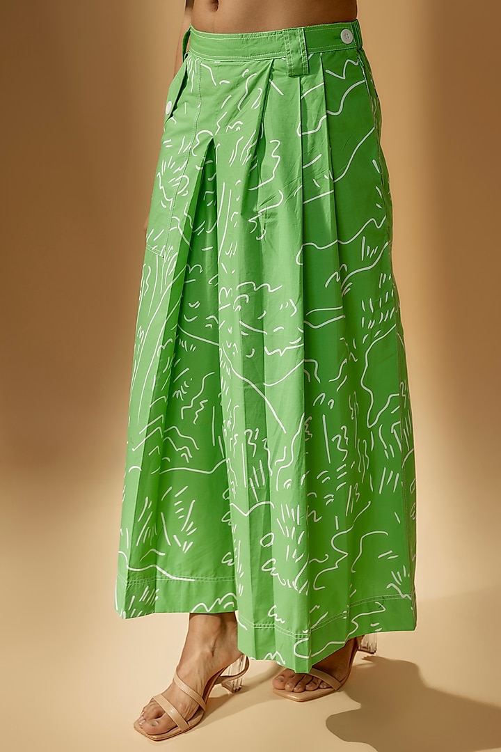 Green Cotton Pleated Trousers by Lovebirds