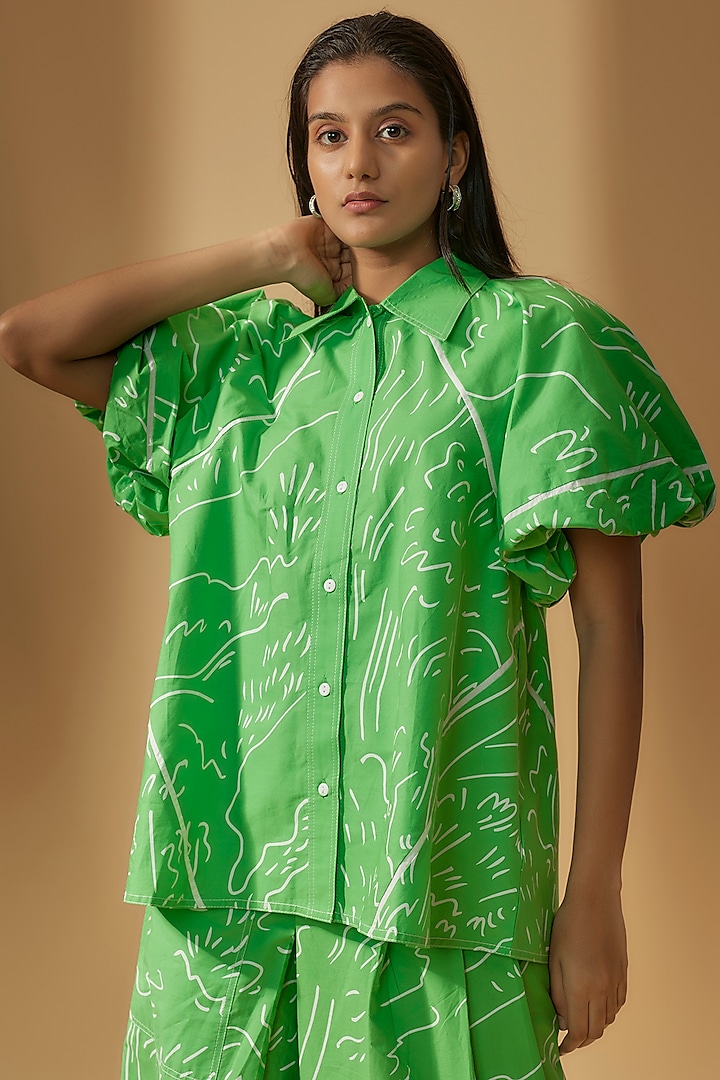 Green Cotton A-Line Shirt by Lovebirds