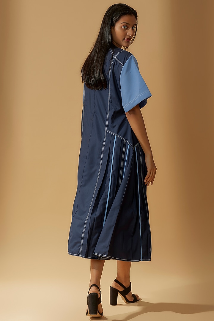 Navy Blue Cotton Color-Blocked Vacation Dress by Lovebirds at Pernia's Pop Up Shop