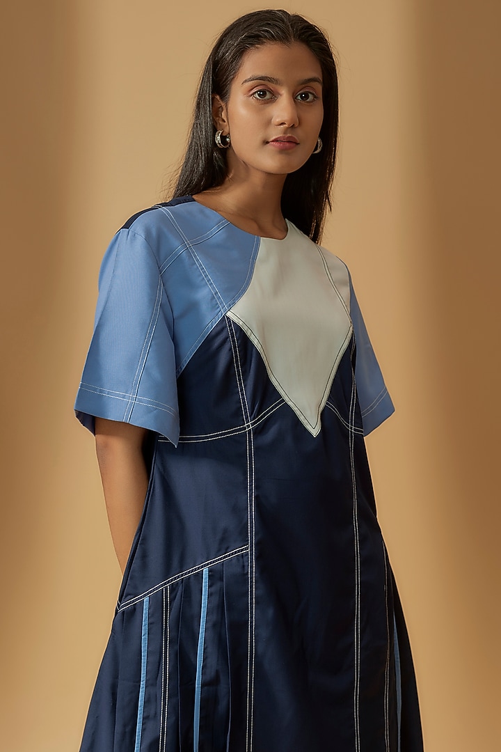 Navy Blue Cotton Color-Blocked Vacation Dress by Lovebirds at Pernia's Pop Up Shop