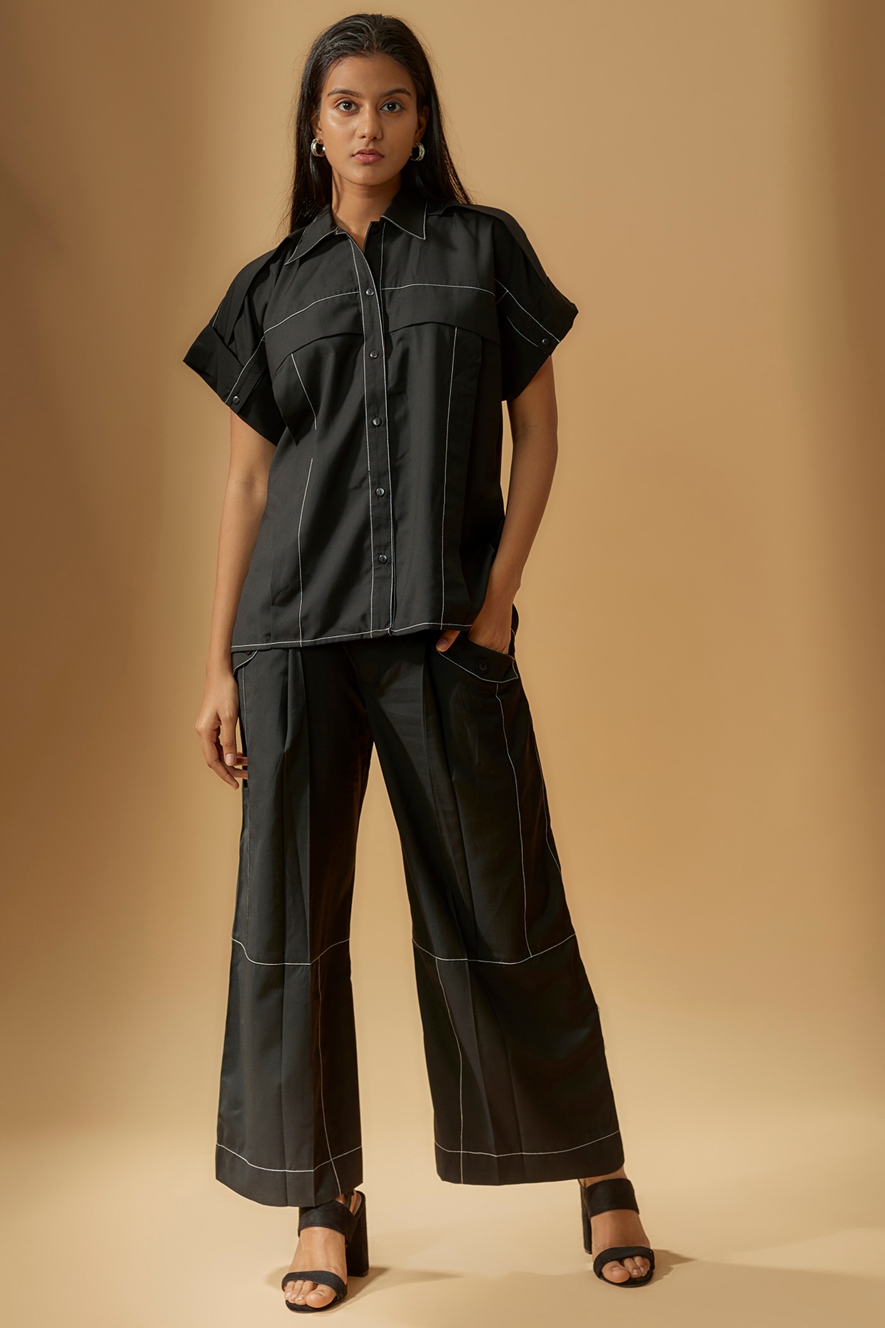 Black Terry Rayon Straight Trousers Design by Lovebirds at