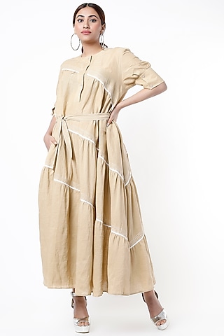 Beige Linen Dress by Lovebirds