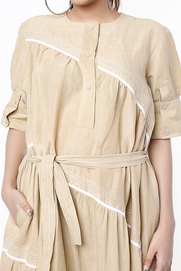 Beige Linen Vacation Dress by Lovebirds at Pernia's Pop Up Shop