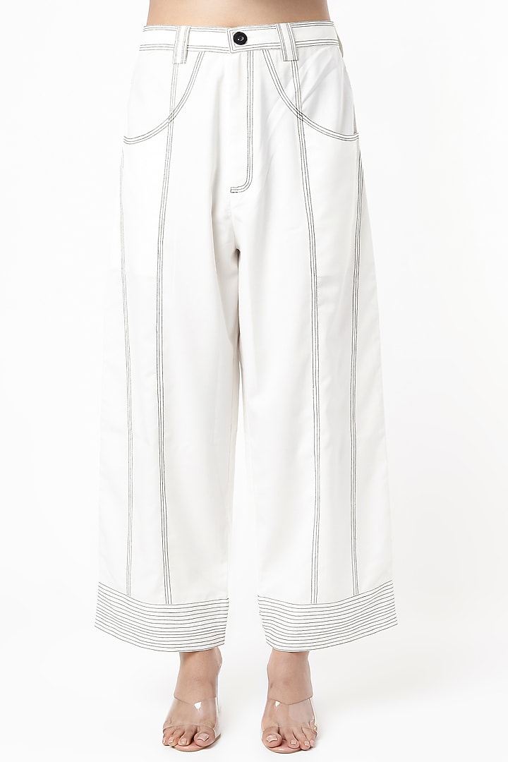 White Straight Fit Pants by Lovebirds at Pernia's Pop Up Shop