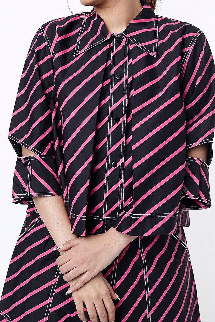 Black Striped Crop Shirt  by Lovebirds at Pernia's Pop Up Shop