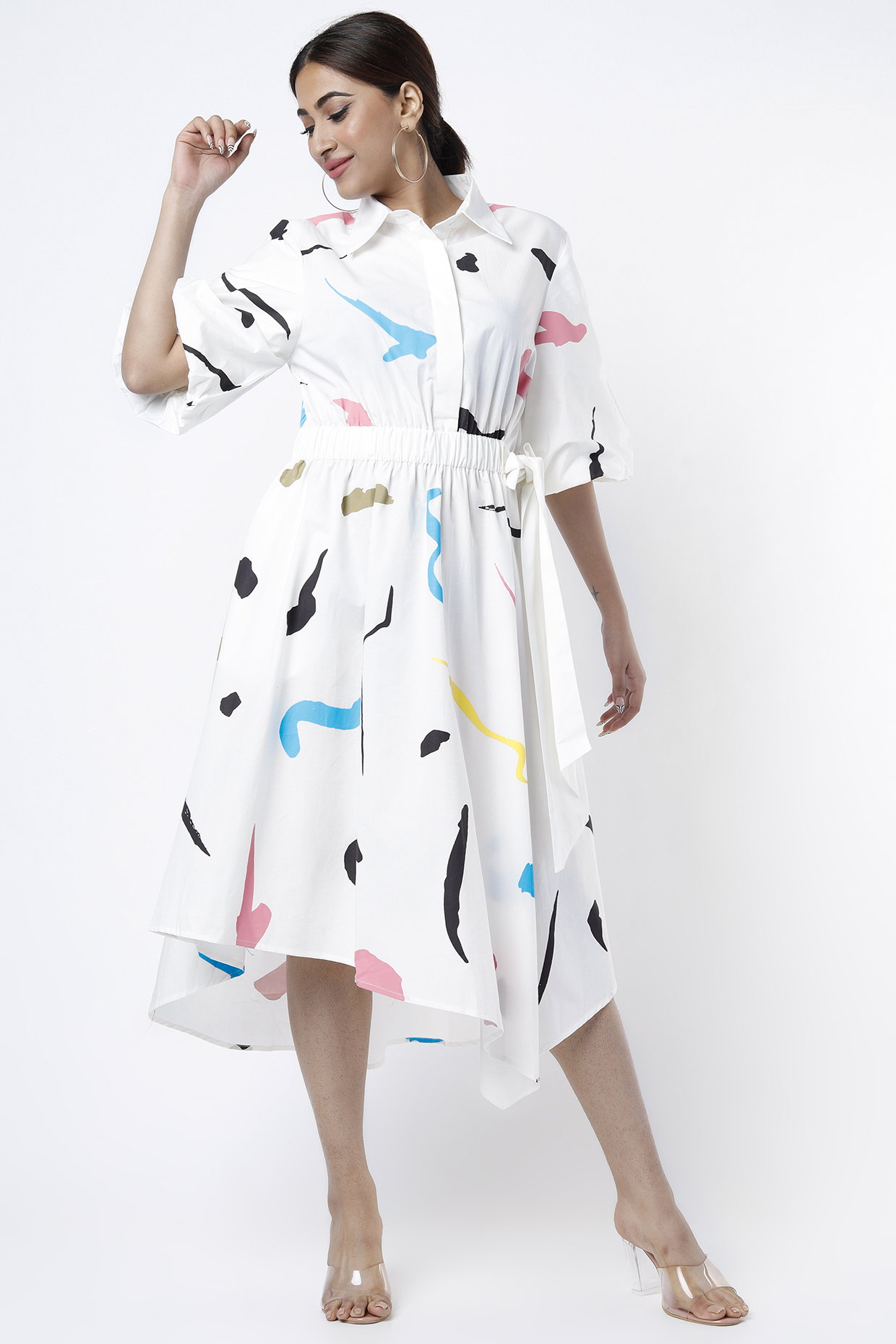 White Printed Shirt Vacation Dress by Lovebirds at Pernia's Pop Up Shop