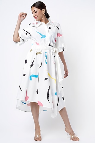 White Printed Shirt Dress by Lovebirds